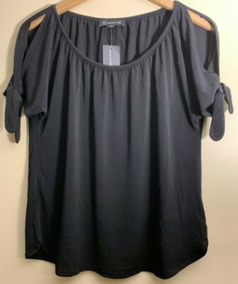 Womens Top Size Petite Plus PP INC International Concept Cold Shoulder Black NWT