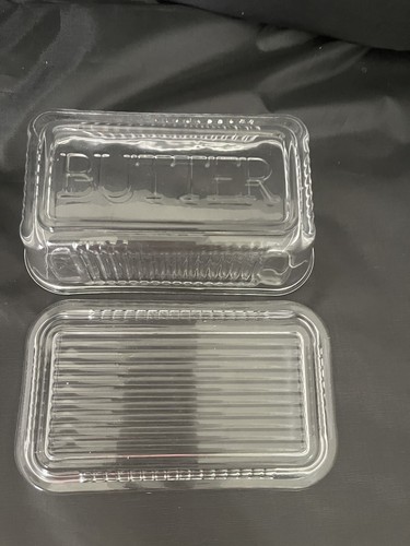 Rectangular Ribbed Clear Glass 1 Pound Butter Dish with the Word Butter Embossed - Picture 9 of 9
