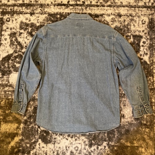 Giacca camicia denim FCCLA taglia M media oversize blu invecchiato con logo rosso - Foto 9 di 11