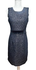 J. Crew Sparkle Tweed Fringe Velvet Sheath Dress Blue Black $178 Size 4