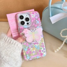 Butterfly Flowers Mag Safe Holder Case Cover For iPhone 16 Pro Max 15 14 13 Pro