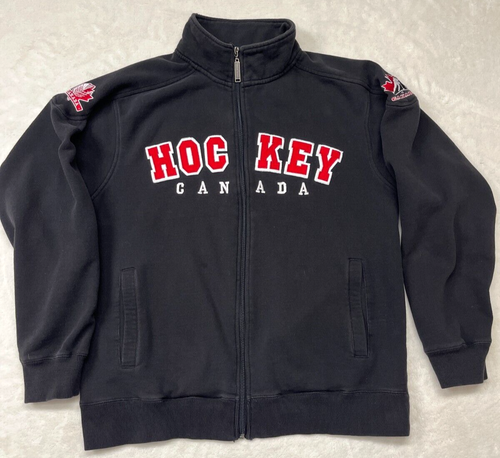 Canada Hockey Embroidered Jacket Mens Medium Black Red Full ZIp Shoulder Patches - 第 1/12 張圖片