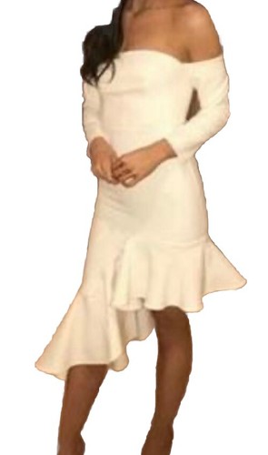 River Island Size 12 Dress Cream White Off Shoulder Bardot Frill Party - Picture 9 of 9