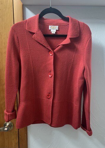 Talbots 100% Marino Wool Cardigan Size Medium Button Down Red Preppy Classic - Picture 2 of 8