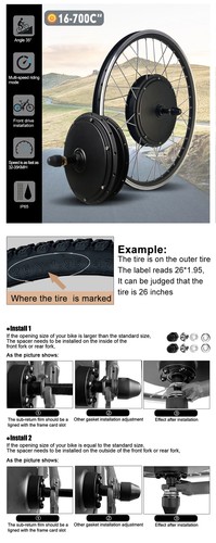 E-bike Conversion Kit 36V 8V 350W-2000W Brushless Front Rear Hub Motor Wheel - Picture 16 of 17