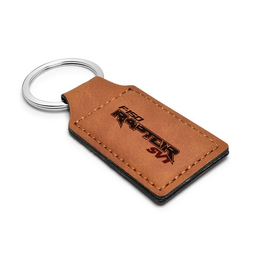 Ford F-150 Raptor Rectangular Brown Leather Key Chain - Picture 2 of 5