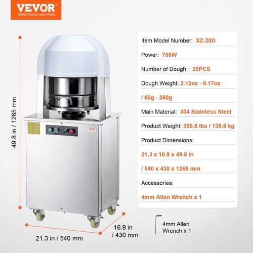VEVOR Elektrischer Teigteiler 20 Stk.Teigschneider Brotbackautomat Teigpresse - Bild 7 von 12