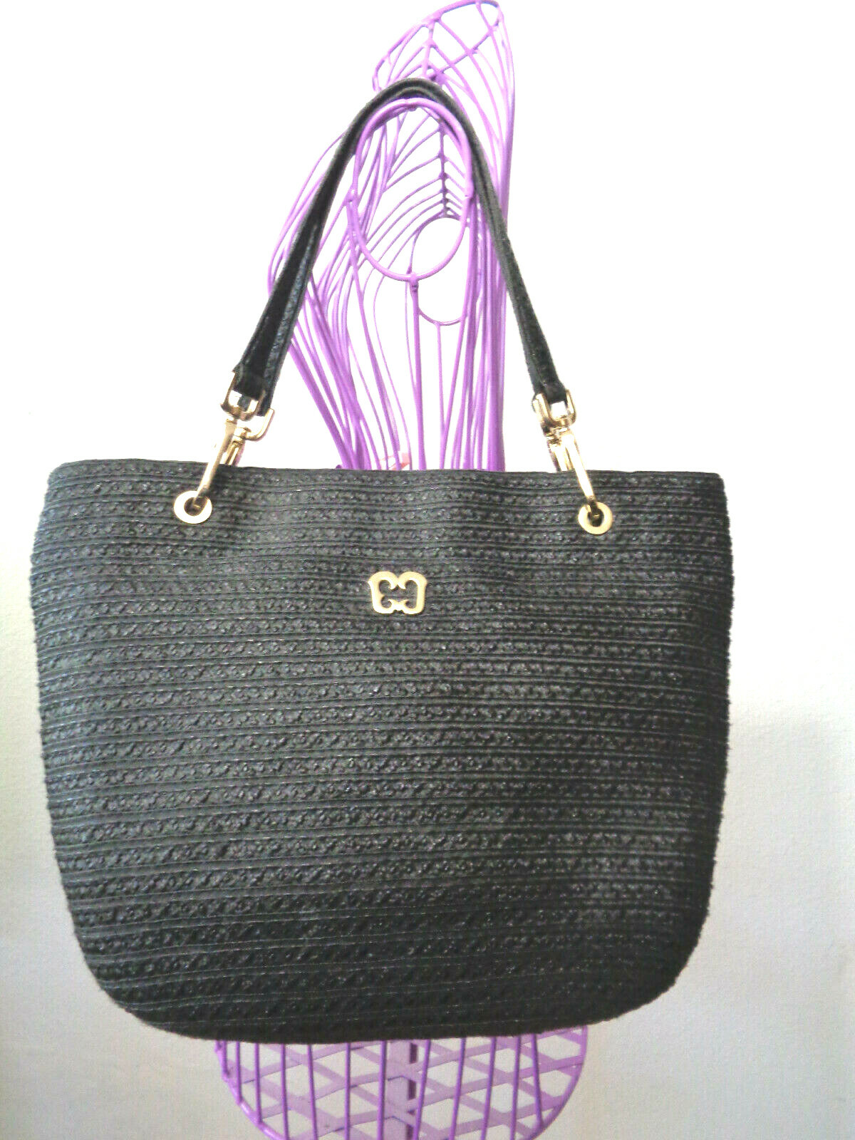 ERIC JAVITS New York Squishee Woven Black Straw B… - image 1