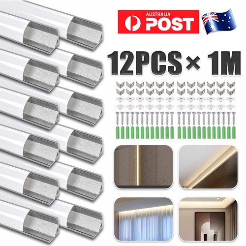 12X V-shape 1 Meter Aluminium Channel For LED Strip Light Cover PVC Profile 5050 - Picture 21 of 21