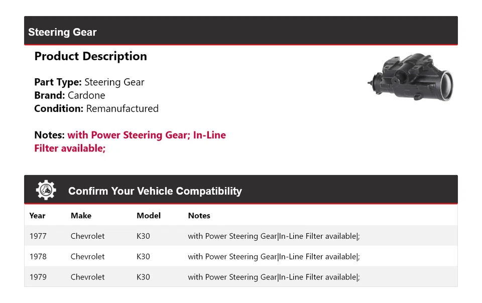 Engrenagem de direção Cardone 1978 Chevrolet K30 1977-1979 - Imagem 2 de 4