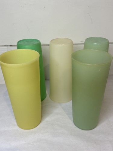 Tupperware Tall Greenish Tumblers Cups 16 oz #107 Set of 5 Vintage 6 1/2" - Picture 2 of 12