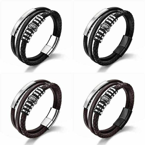 Lederarmband für Herren Black Braid Multilayer Rope Chain Edelstahl Bracelet Men - Bild 2 von 7