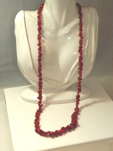 Spice Rosso Branch Corallo Graduato Perlina 30 " Collana Lunga Argento Fibbia - Foto 2 di 4