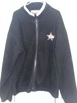 Vintage Cripple Creek PBR Fleece Jacket Mens XL Black Full zip Bull Logo