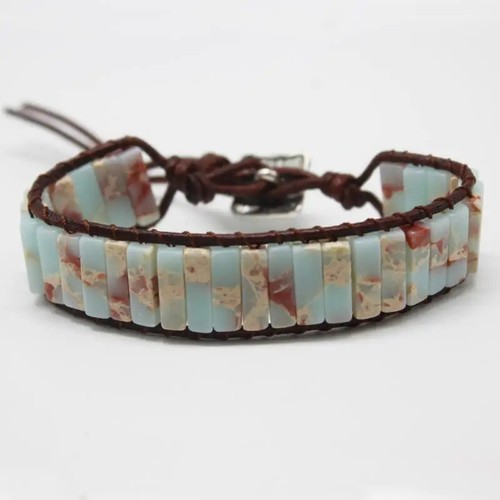 Natural Lapis Lazuli Stone and Leather Bracelet - Vintage Style, Bohemian - Picture 8 of 14