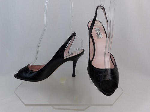 NEW ISAAC MIZRAHI BLACK SNAKE PRINT LEATHER SLINGBACK HEEL SANDALS 9 ITALY - Picture 4 of 12