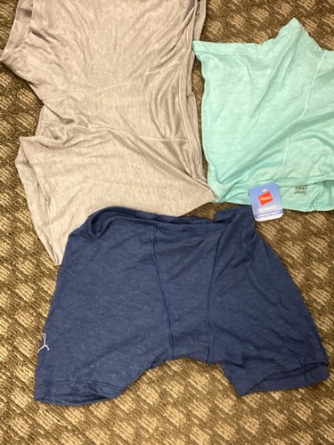 Men's NWOT "Hanes" 3 pair of boxer brief, blue, aqua / gray Size 6 Med. - Picture 2 of 3