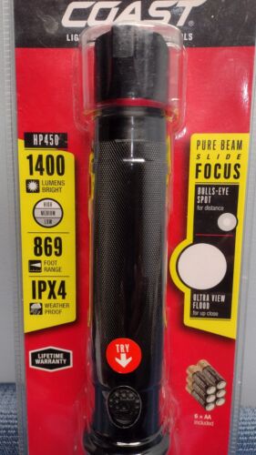 Coast HP450 1400 Lumens 11" Flashlight Pure Beam Slide Focus Bulls-Eye Spot NEW - Picture 3 of 4