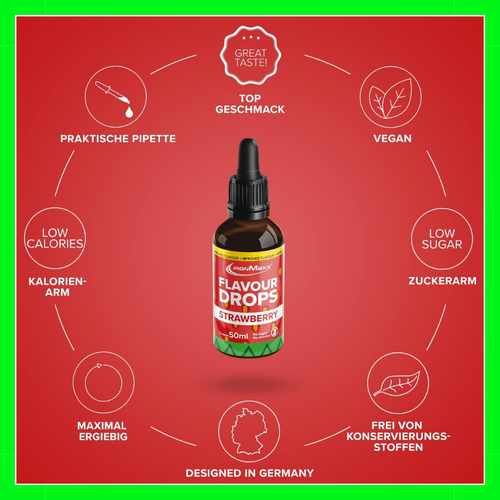 IronMaxx Flavour Drops - Erdbeere 2 x 50 ml | kalorienfrei & zuckerfrei - Bild 4 von 5
