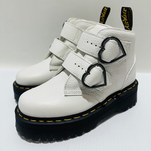 Dr. Martens Devon Heart Women Size US 6 Platform Boots White Black Leather NWOB - Picture 6 of 15