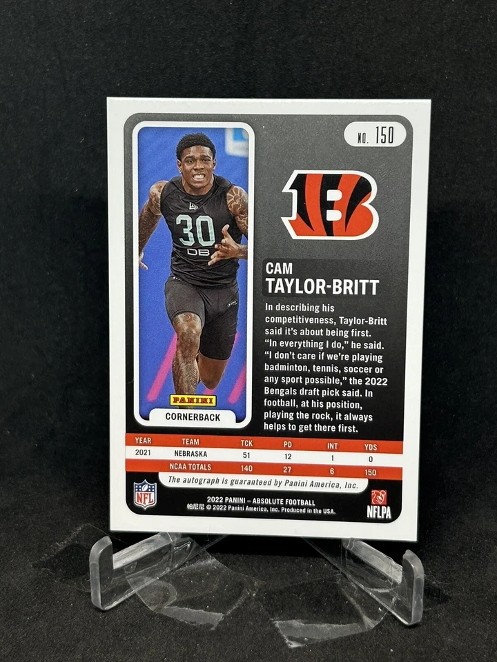 2022 Panini Absolute Cam Taylor-Britt Blue Foil Rookie Auto #/25 BENGALS RC #150 - Image 2 of 3