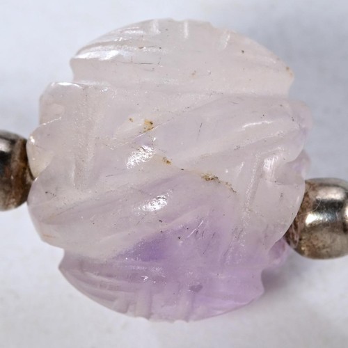Chinese Carved Purple Amethyst Beaded Sterling Silver Necklace 18.5" Vintage - Picture 6 of 8