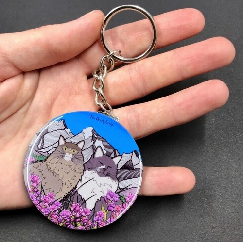 Maine Coon Cat Mountain Keychain Handmade Retro Pet  Portrait Art Gift Accessory - Picture 7 of 23