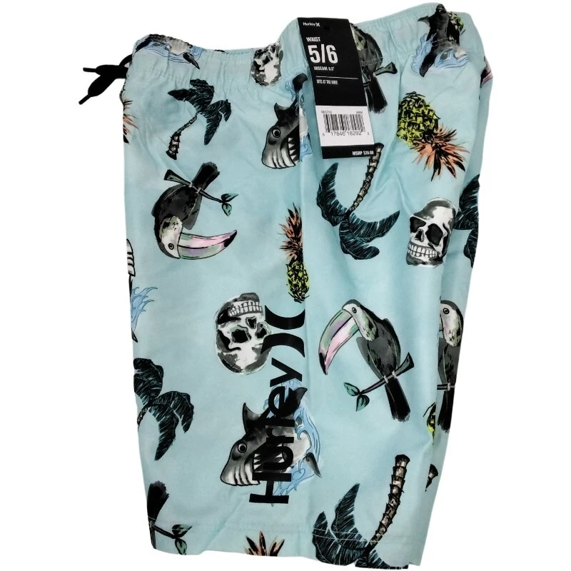 Hurley Printed Board Swim Shorts 7.5" Inseam Boy's Waist Ice Blue - Image 2 of 3