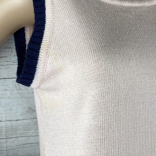 Marisa Christina Sleeveless Sweater Medium Pale Pink Navy Blue Trim Knit Top - Picture 5 of 12