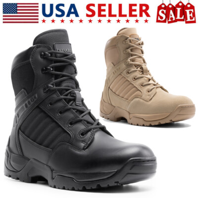 Men's Military Combat Boots Tactical Work Boots Outdoor Side Zipper Shoes 