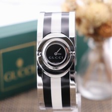 Used Gucci Twirl 112 Silver Bangle Quartz Analog Watch for Women w/New Battery