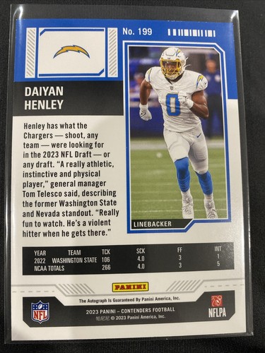 2023 Panini Contenders Football Daiyan Henley Rookie Ticket RC AUTO Chargers🔥🏈 - Picture 2 of 2