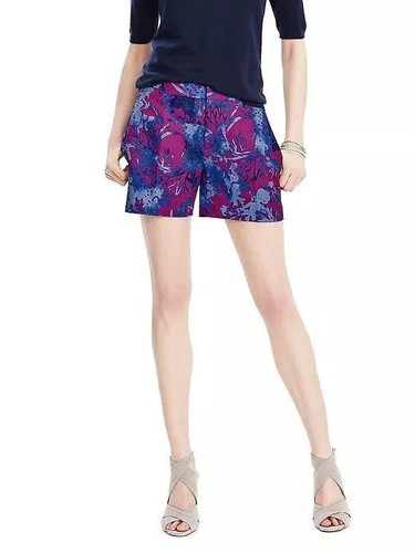 NEW Banana Republic Walking Shorts Floral Textured Purple Cotton Womens 0 XS NWT - Picture 2 of 5