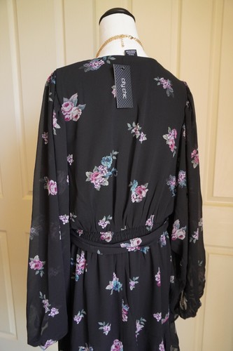 City Chic Dress Plus Size XXS / 12 Wrap Mini Dress Floral Black Cocktail Party - Picture 10 of 20