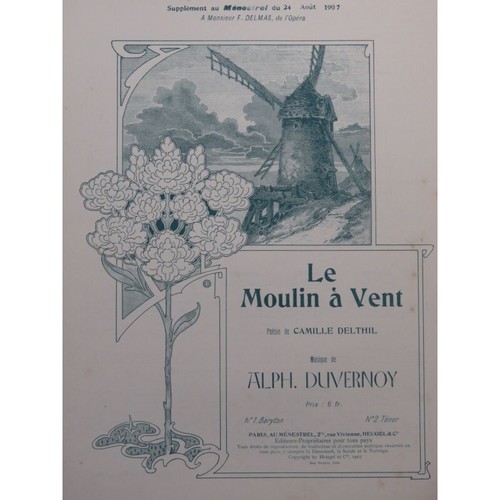Duvernoy Alphonse Le Molino de Viento Canto Piano 1907