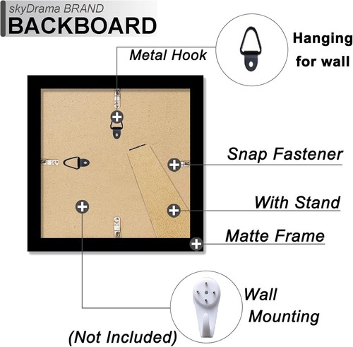 100% Solid Wood 6X6 Frame, Black Square Picture Frame for 6 X 6 Picture Poster P - Picture 6 of 7