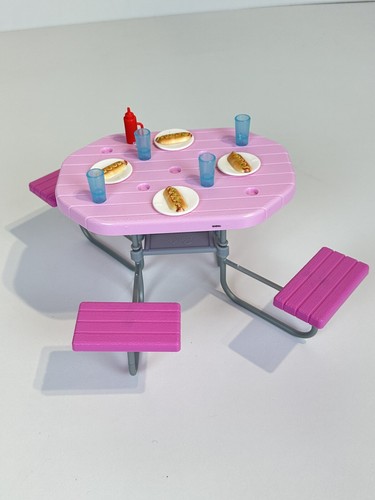 Barbie Picnic Table & Accessories Outdoor Furniture Adjustable Seats 2018 #FXG40 - Picture 3 of 5
