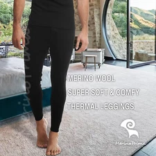 Natural Merino Wool Leggings for Men - Winter Long Johns - Thermal Underwear