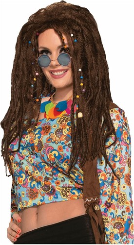 Wig Hippie Dreads Brown adult retro 70s groovy love generation hair theatrical - Picture 6 of 11