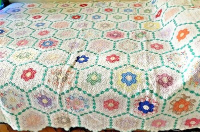 Grandmother S Flower Garden 19th Century Handmade Patchwork Quilt