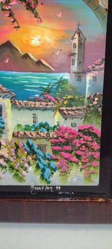 Vintage Hand Painted Tile Wall Art Of Mazatlan Mexico By A Lopez 8 x 12. Framed  - Picture 3 of 7