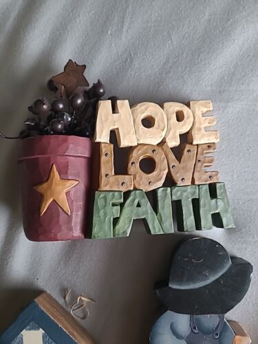 Lot of Primitive Country Decor 8 pcs Patriotic Folk Hearts Birdhouse Hope Faith - Picture 2 of 9