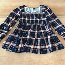 Torrid Babydoll Top Women M Blue Plaid Smocked Square Neck Ruffle Long Sleeve