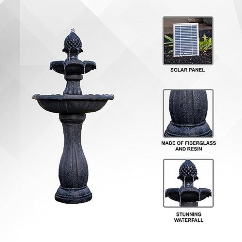 44" Tall Solar Water Fountain 2-Tiered Design Auto Shut Off Pump Garden Decor US - Picture 3 of 4