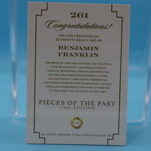 BENJAMIN FRANKLIN 2024 PIECES OF THE PAST 1800's-HANDWRITTEN RELIC PIECE - Picture 2 of 2
