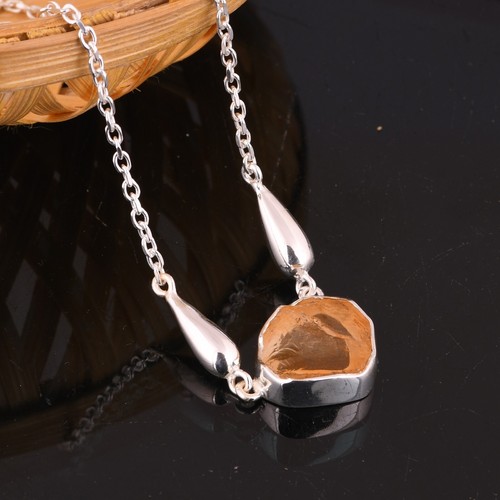 Natural Raw Citrine Pendent 925 Sterling Silver Necklace Healing Crystal Jewelry - Picture 2 of 6
