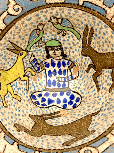 Antique Islamic Nishapur Crackled Pottery Bowl Replica Seated Man with Animals - Picture 5 of 12