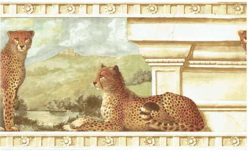 JAGUAR CATS STANDING MOUNTAINS BIRD POOLS AND GRASSY FIELD Wallpaper bordeR Wall - Picture 2 of 3