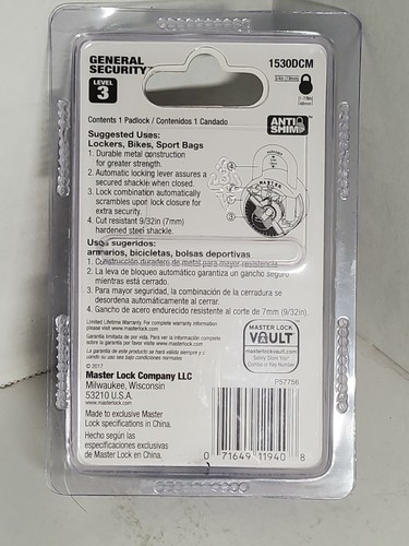 MASTER LOCK Lucchetto a combinazione 1530DCM "BLU" NUOVO - Foto 6 di 9