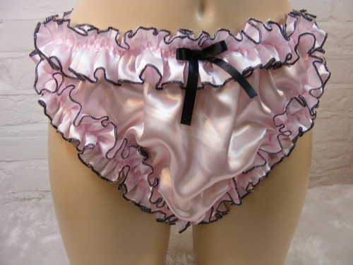 sissy pink satin scrunch butt rolled hem trim PANTIES men or women knickers - Picture 2 of 2